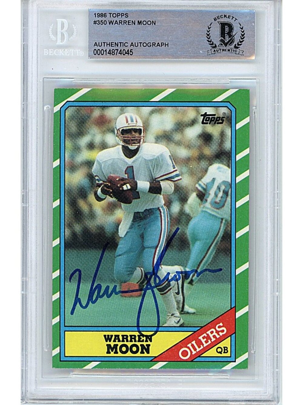 Warren Moon Signed 1986 Topps NFL Football Card Houston Oilers Beckett Autograph